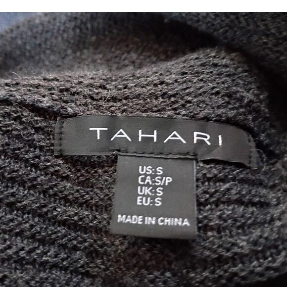 Tahari Charcoal Gray Merino Wool Blend Draped Funnel Neck Sweater S Minimalist - Picture 6 of 11